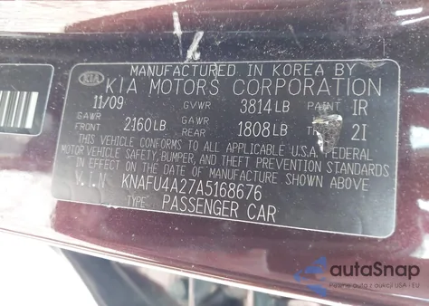 2010 Kia Forte Ex z USA, uszkodzony, nr VIN KNAFU4A27A5168676